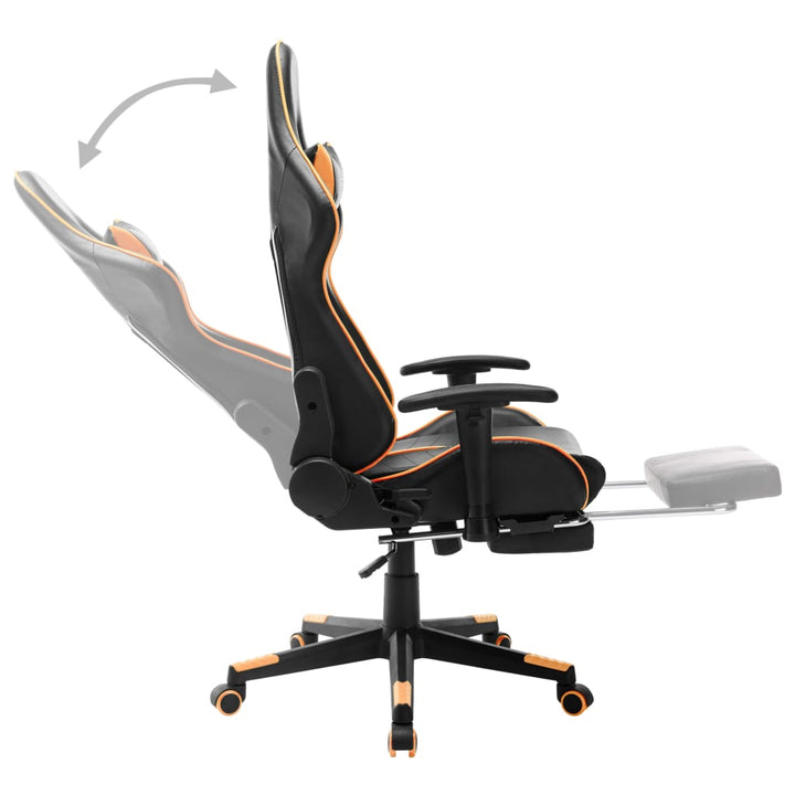 gamingstol med fodstøtte kunstlæder sort og orange