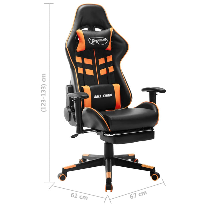 gamingstol med fodstøtte kunstlæder sort og orange