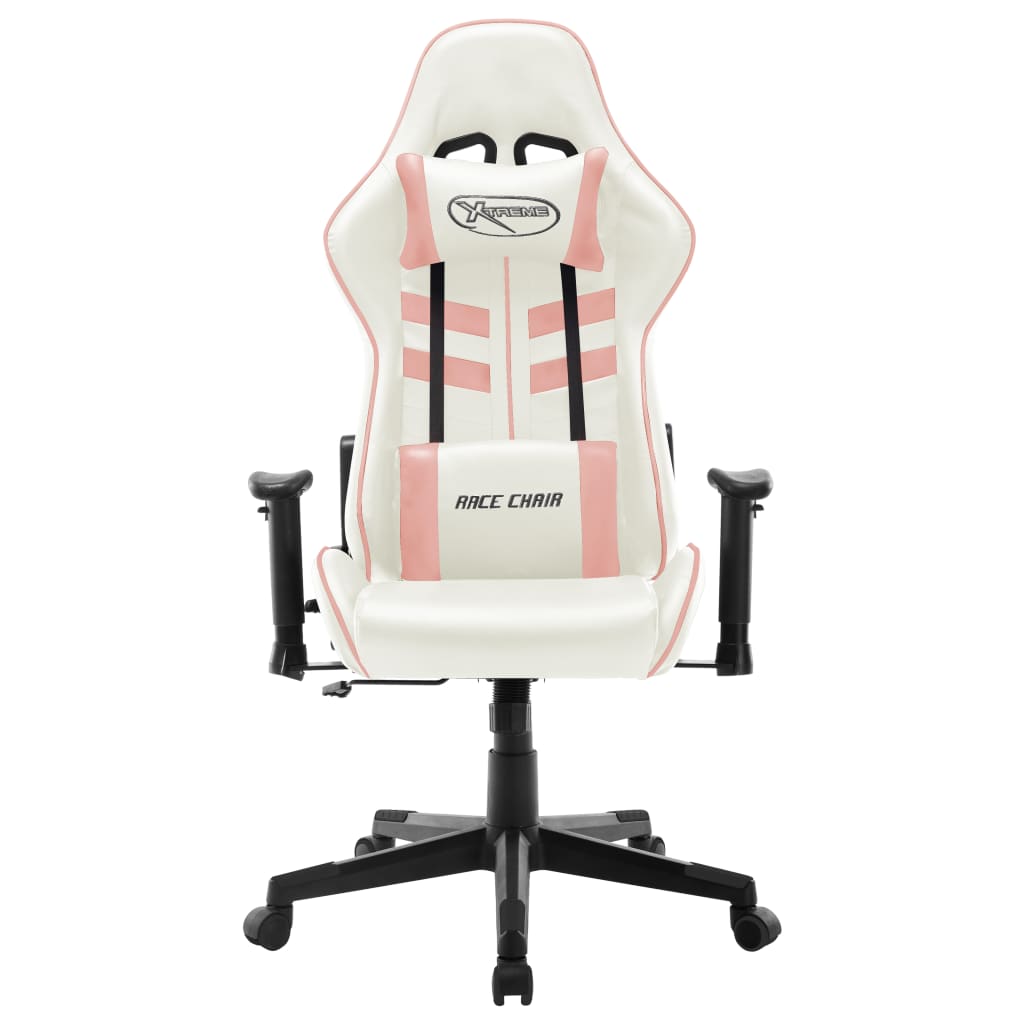 gamingstol kunstlæder hvid og pink