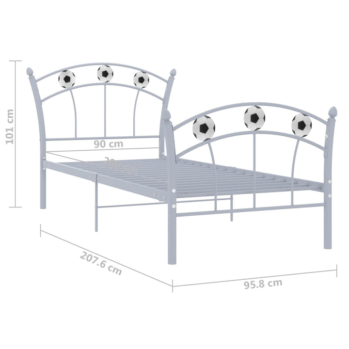 sengestel 90x200 fodbolddesign metal grå