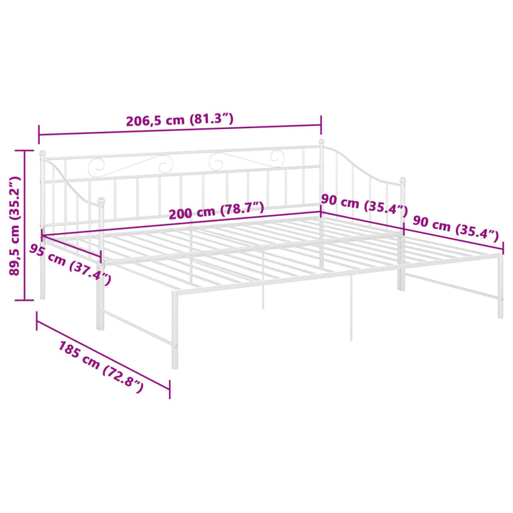 sengestel til udtræksseng 90x200 cm metal hvid