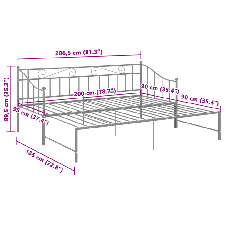 sengestel til udtræksseng 90x200 cm metal grå