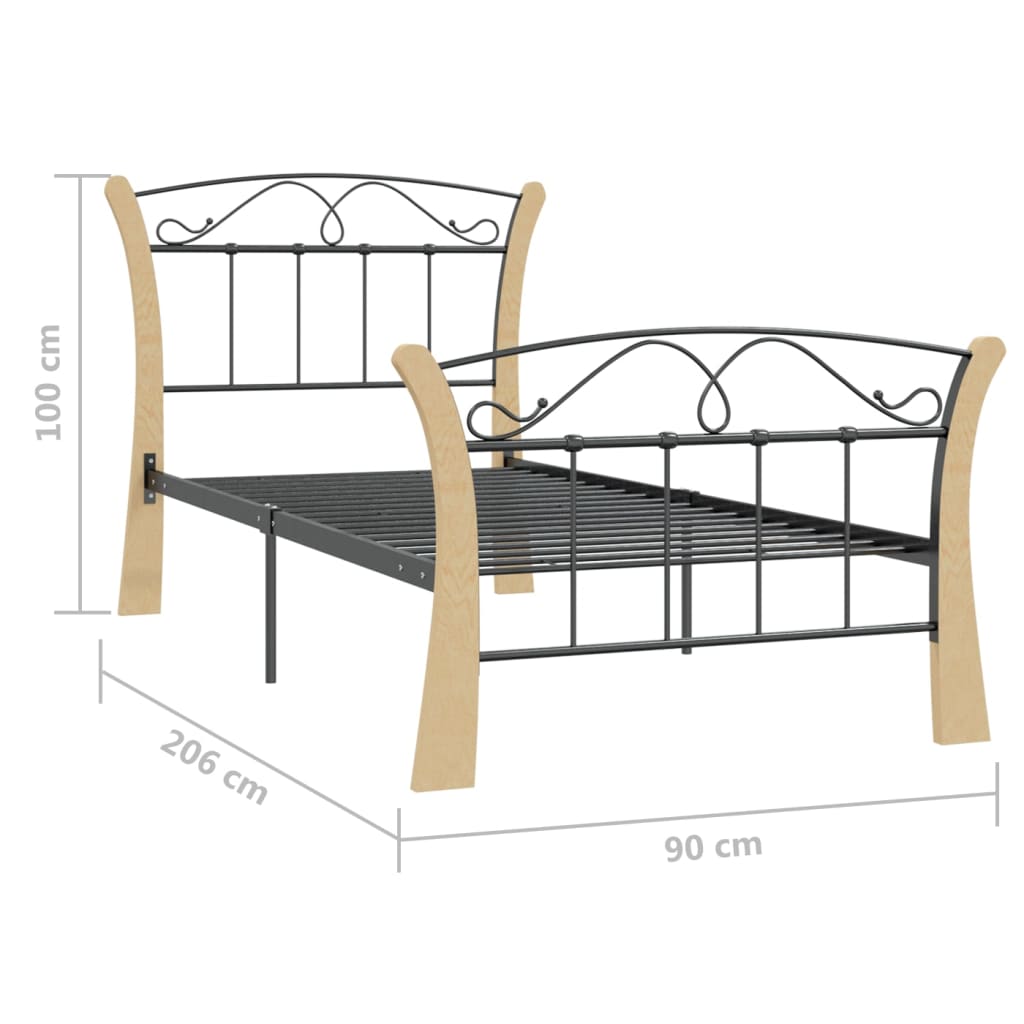 sengestel 90x200 cm metal sort