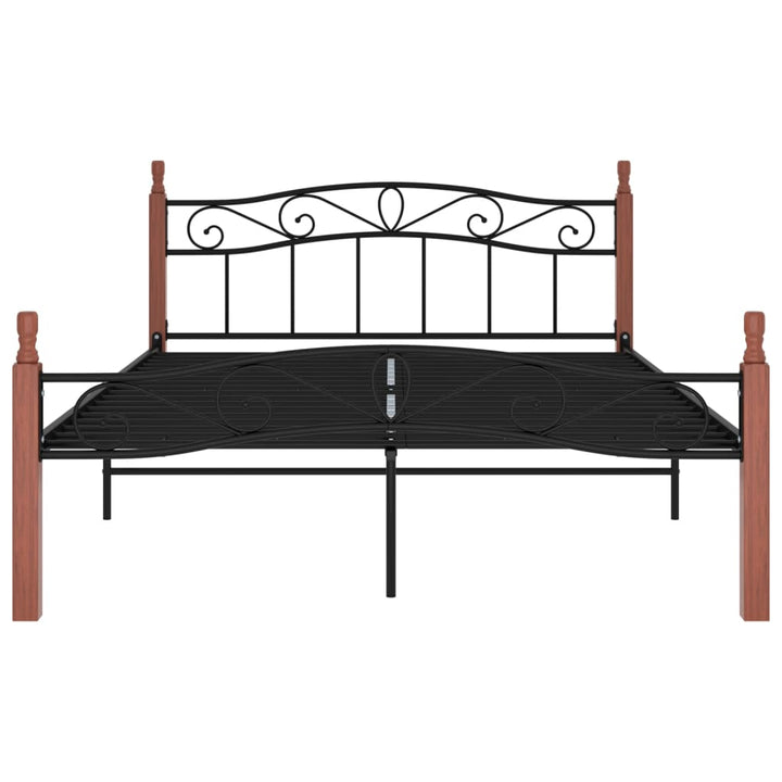 sengeramme 140x200 cm metal og massivt egetræ sort