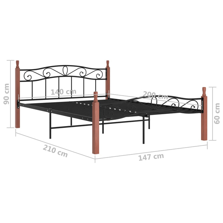 sengeramme 140x200 cm metal og massivt egetræ sort