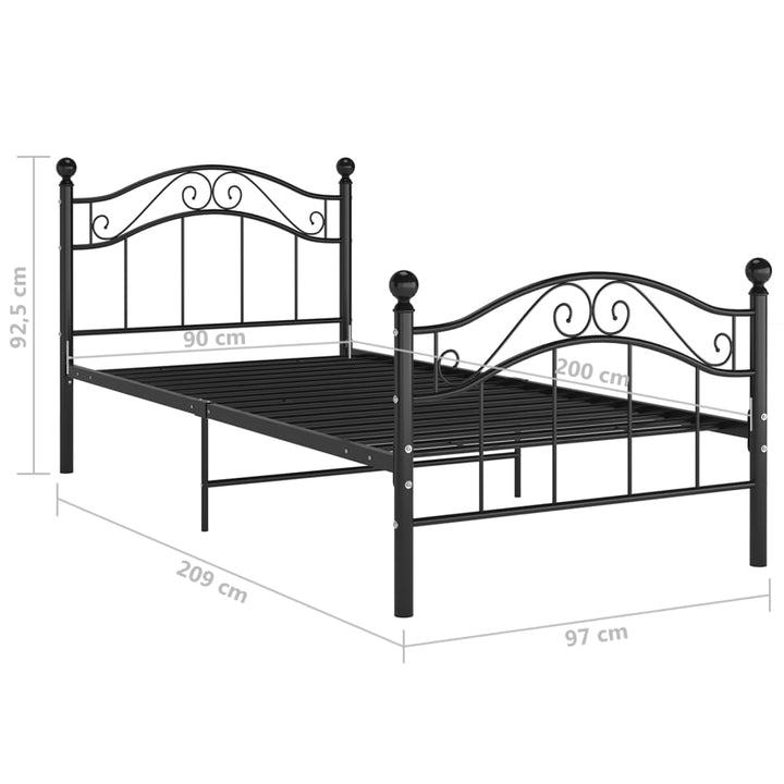 sengestel sort metal 90 x 200 cm