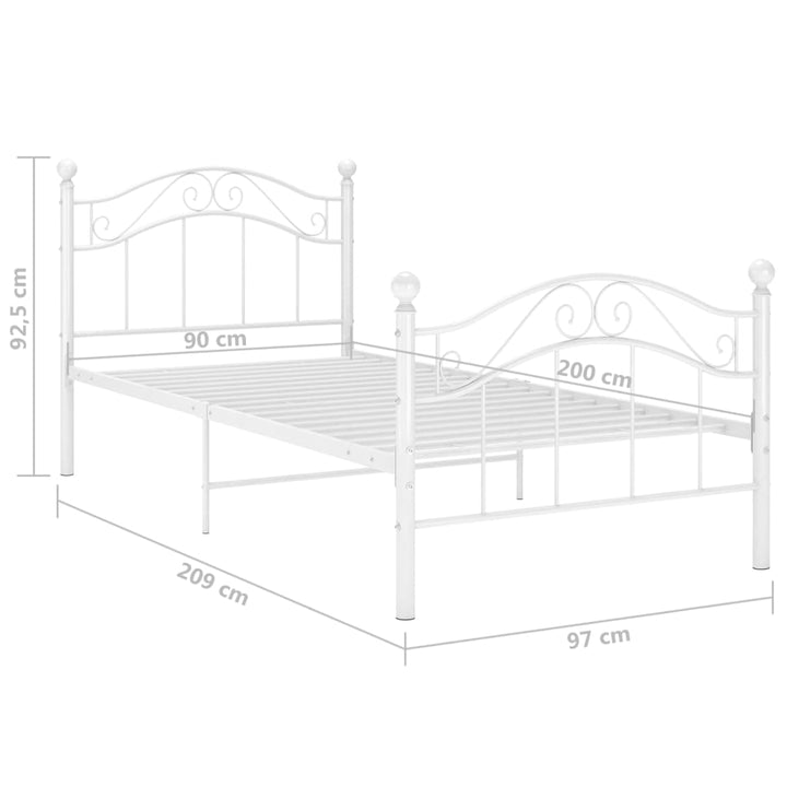 sengestel 90x200 cm metal hvid