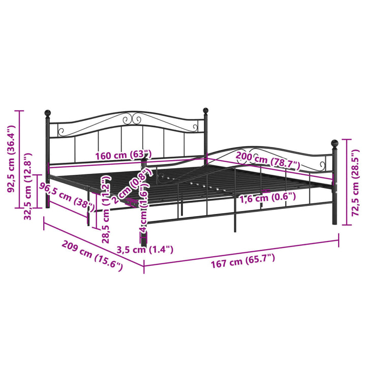 sengestel sort metal 160 x 200 cm