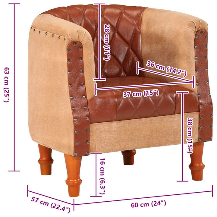 lænestol ægte skind og massivt mangotræ brun