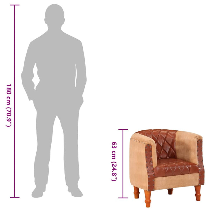 lænestol ægte skind og massivt mangotræ brun
