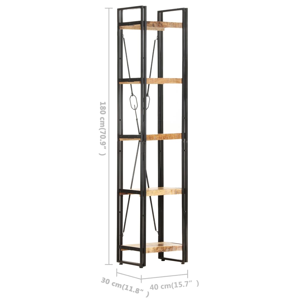 bogreol med 5 hylder 40x30x180 cm massivt mangotræ