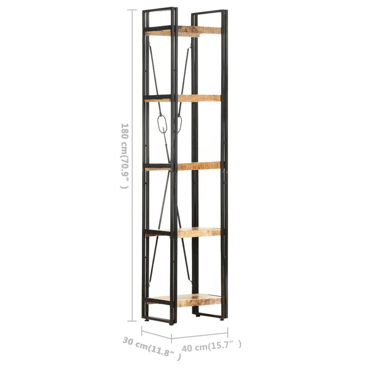 bogreol med 5 hylder 40x30x180 cm massivt mangotræ