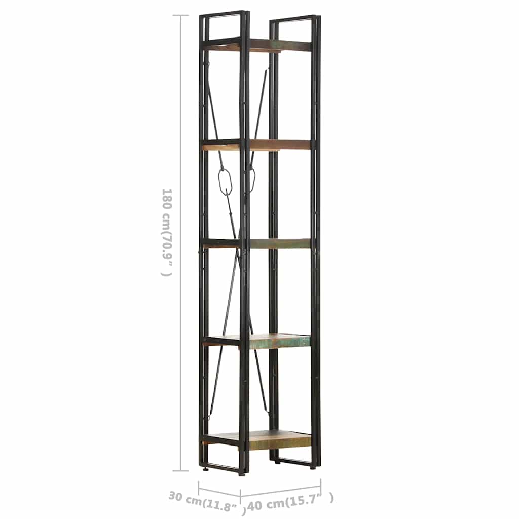 bogreol med 5 hylder 40x30x180 cm massivt genbrugstræ