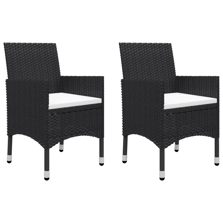 bistrosæt 3 dele polyrattan og hærdet glas sort