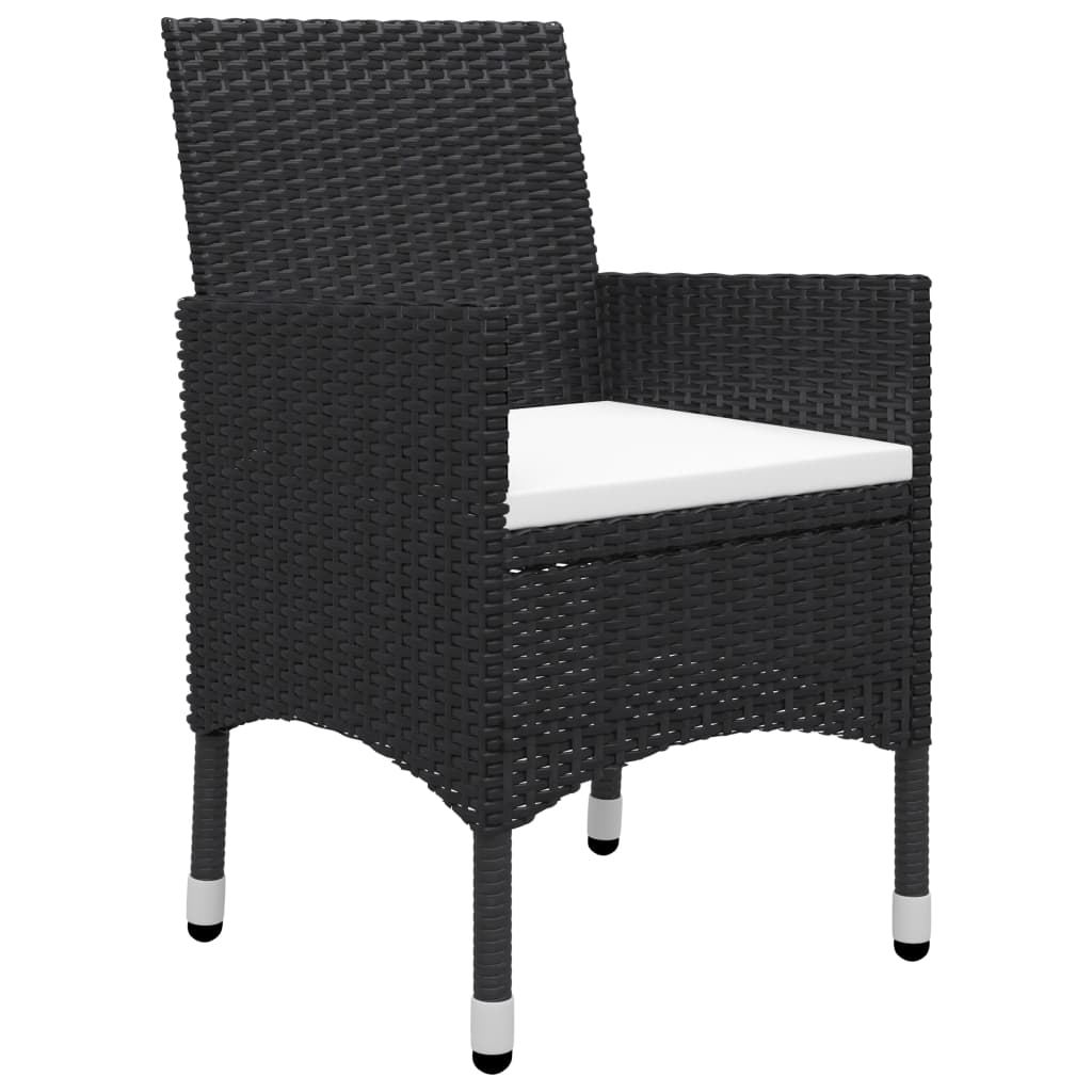 bistrosæt 3 dele polyrattan og hærdet glas sort