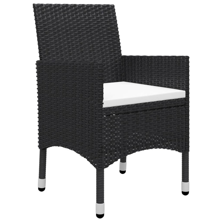 bistrosæt 3 dele polyrattan og hærdet glas sort