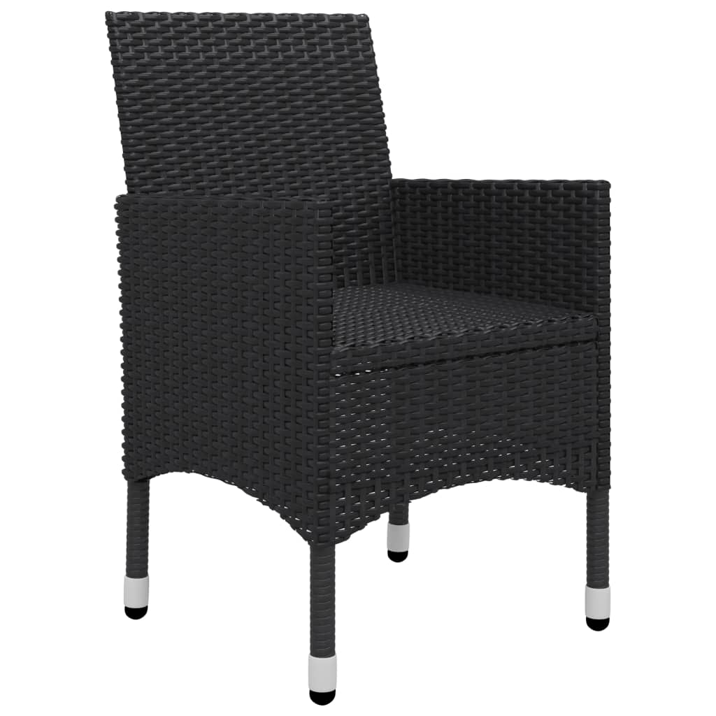 bistrosæt 3 dele polyrattan og hærdet glas sort