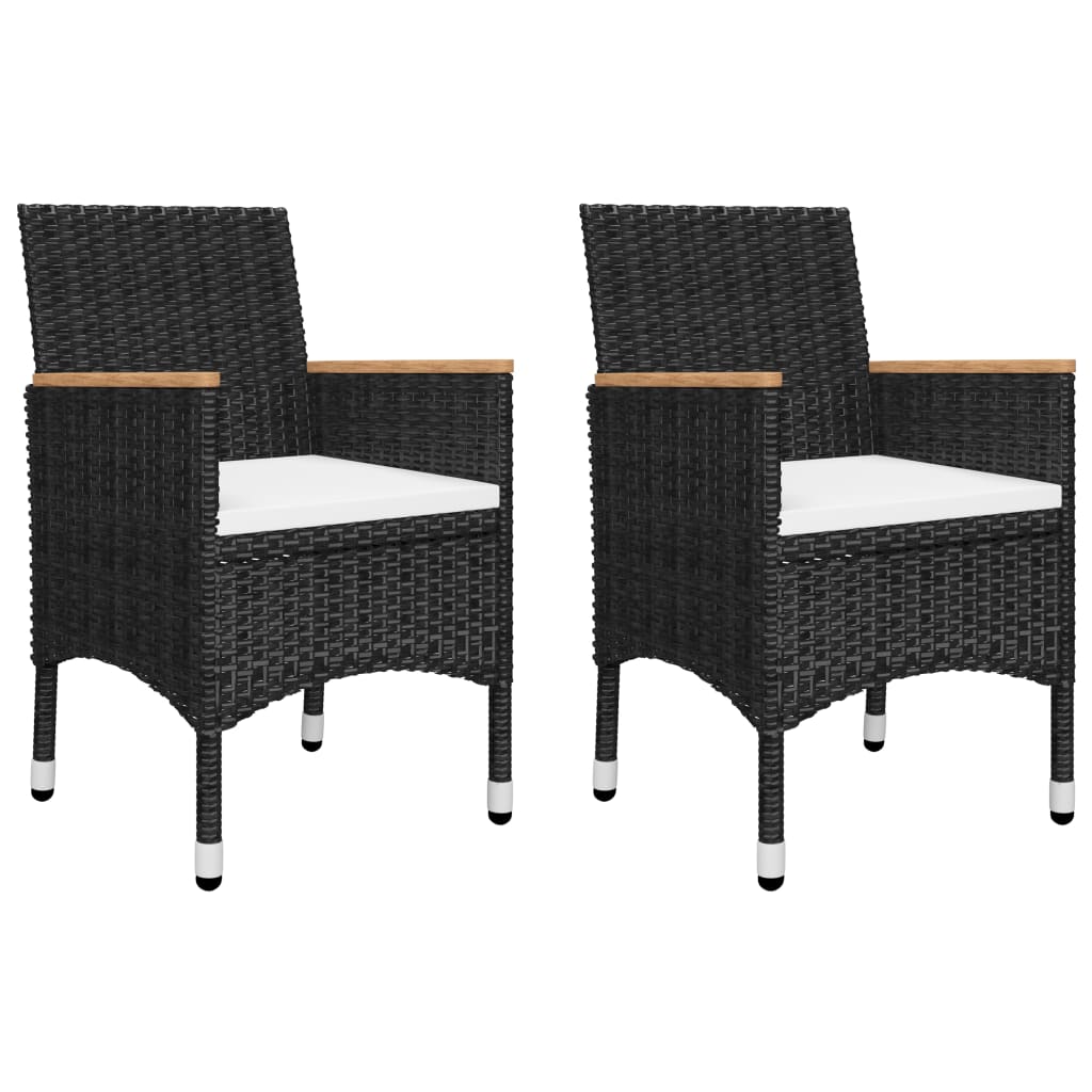 bistrosæt 3 dele polyrattan og hærdet glas sort