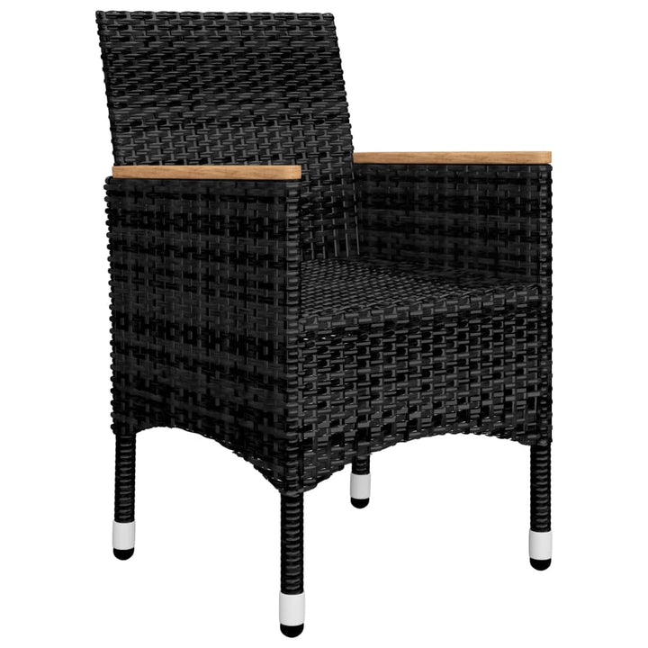 bistrosæt 3 dele polyrattan og hærdet glas sort