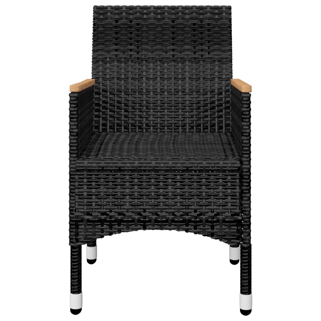 bistrosæt 3 dele polyrattan og hærdet glas sort