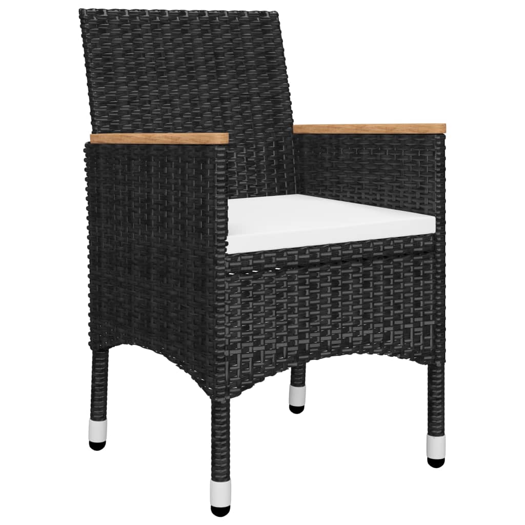 bistrosæt 3 dele polyrattan og akacietræ sort