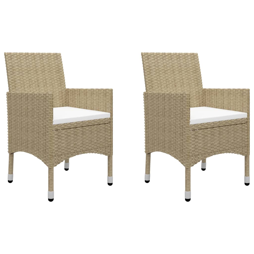 bistrosæt til haven 3 dele polyrattan og hærdet glas beige