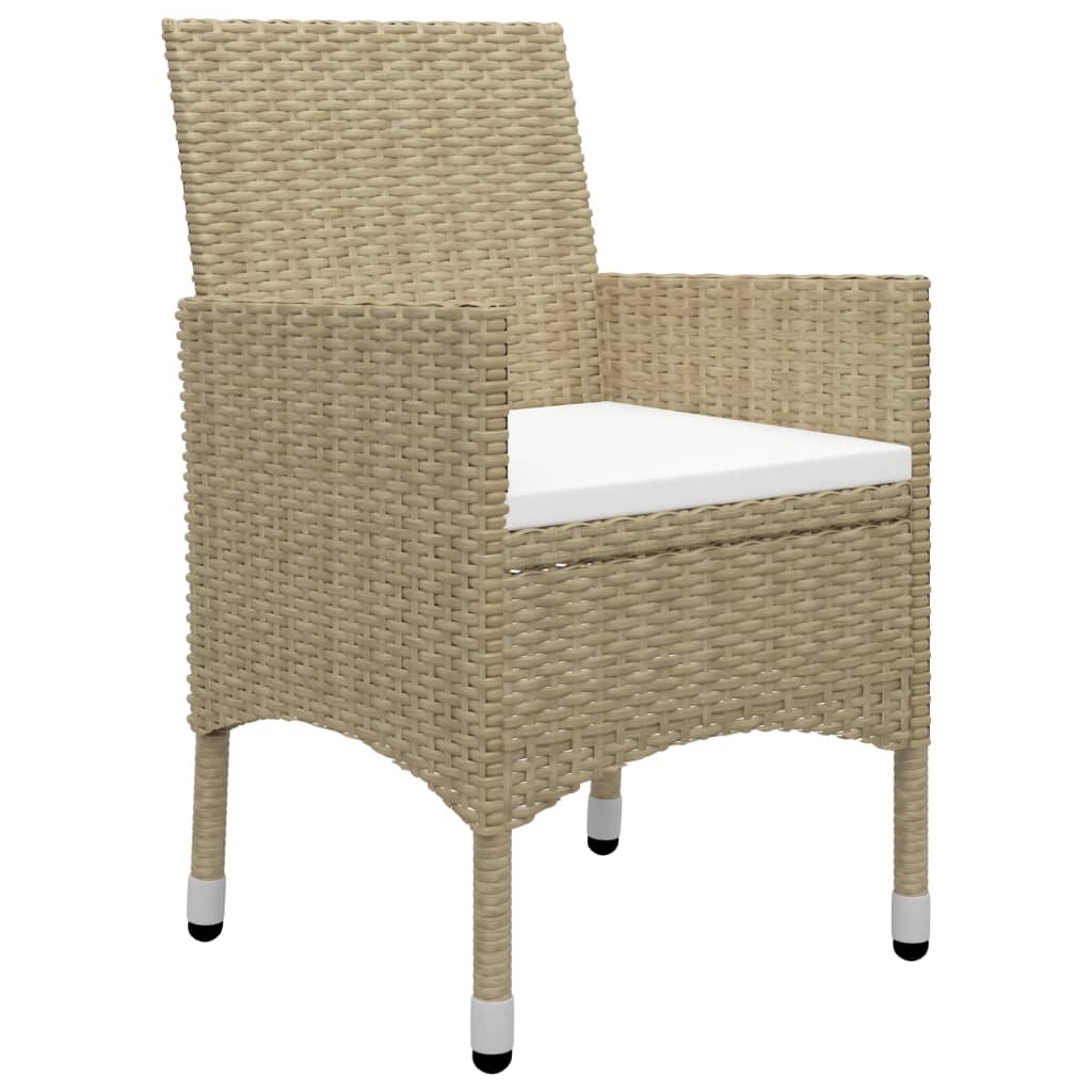 bistrosæt til haven 3 dele polyrattan og hærdet glas beige