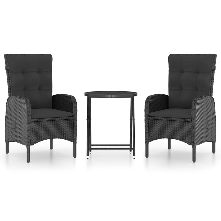 bistrosæt til haven 3 dele polyrattan og glas sort