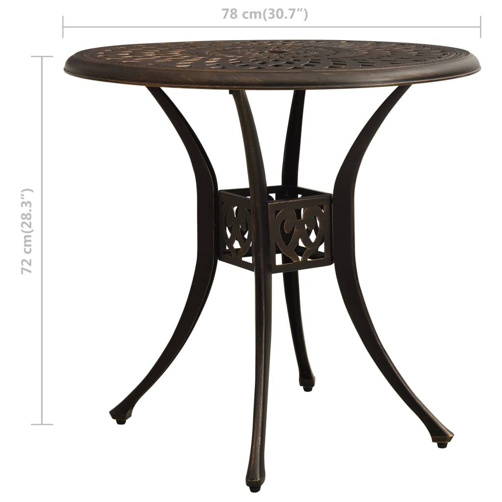 havebord 78x78x72 cm støbt aluminium bronzefarvet