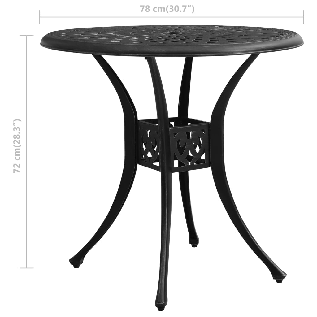 havebord 78x78x72 cm støbt aluminium sort
