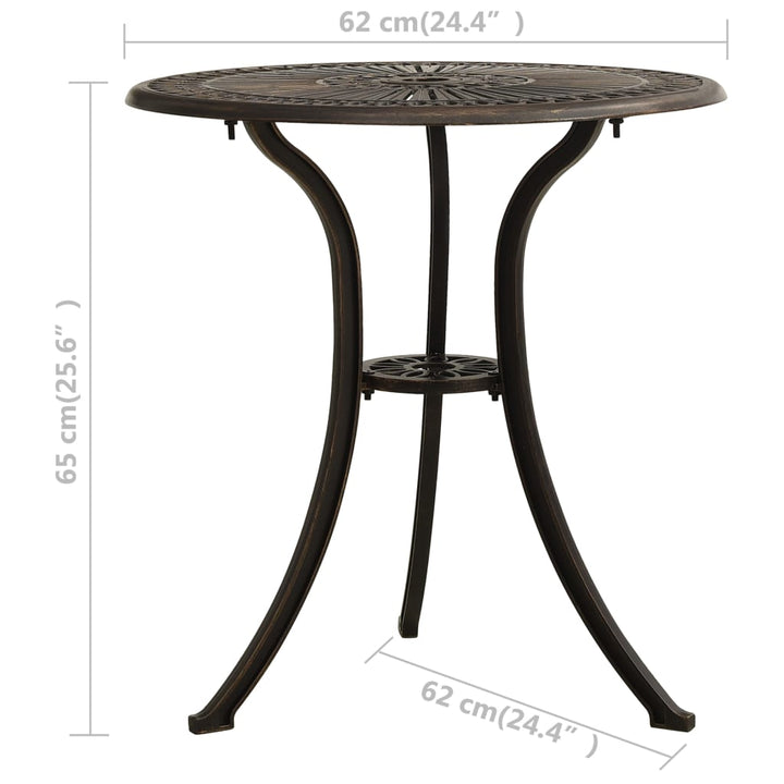 bistrosæt 3 dele støbt aluminium bronzefarvet