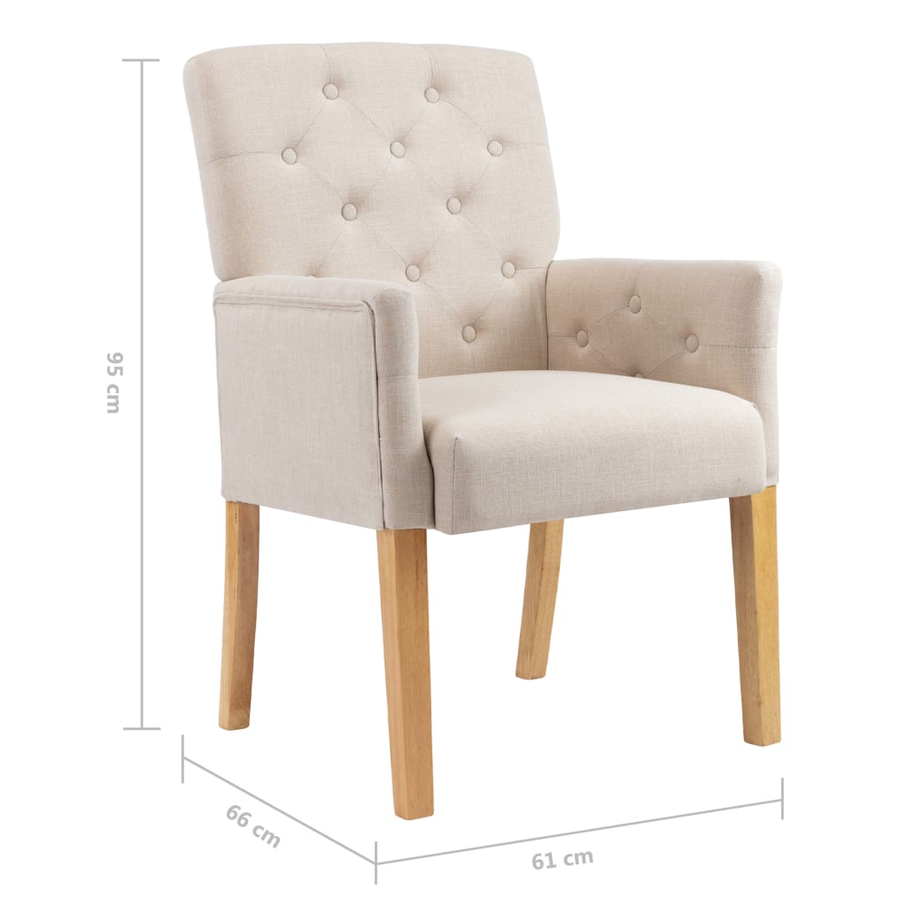 spisebordsstole med armlæn 2 stk. stof beige