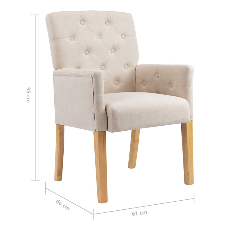 spisebordsstole med armlæn 2 stk. stof beige