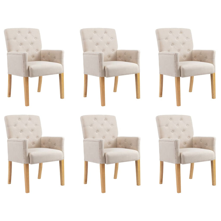spisebordsstole med armlæn 6 stk. stof beige