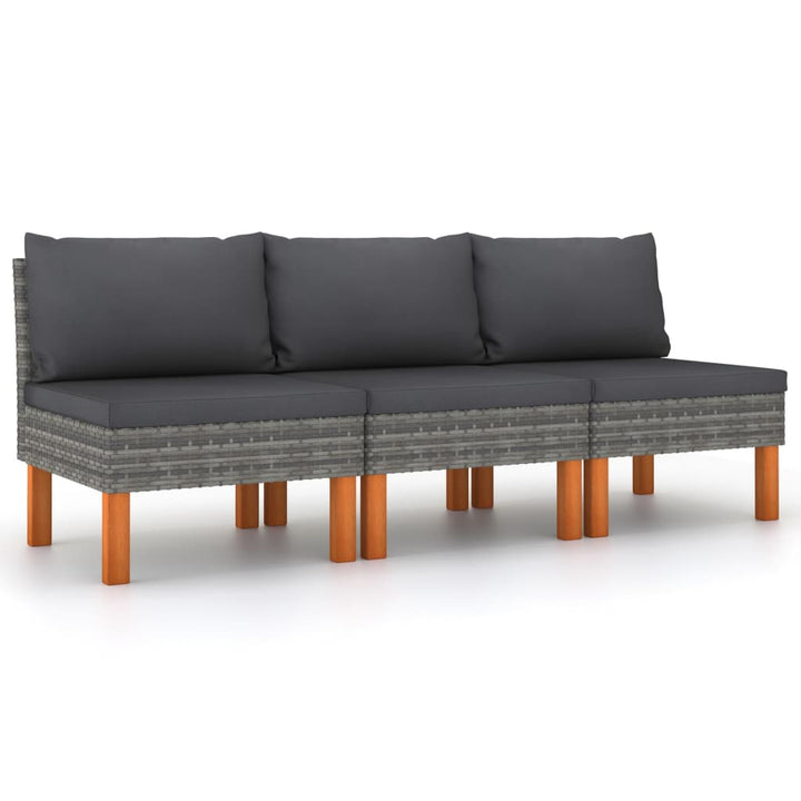 midterdele til sofa 3 stk. polyrattan og massivt eukalyptustræ