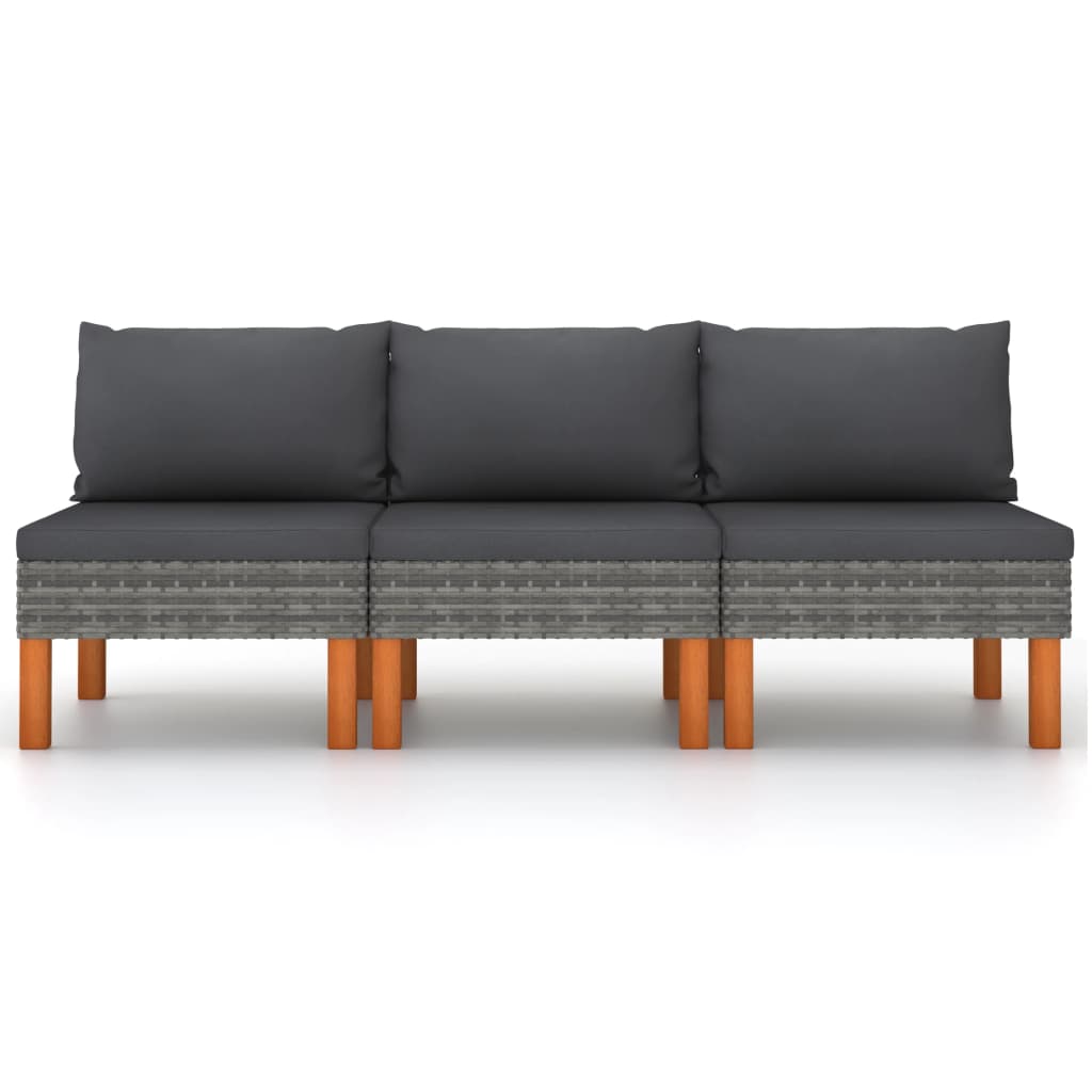 midterdele til sofa 3 stk. polyrattan og massivt eukalyptustræ