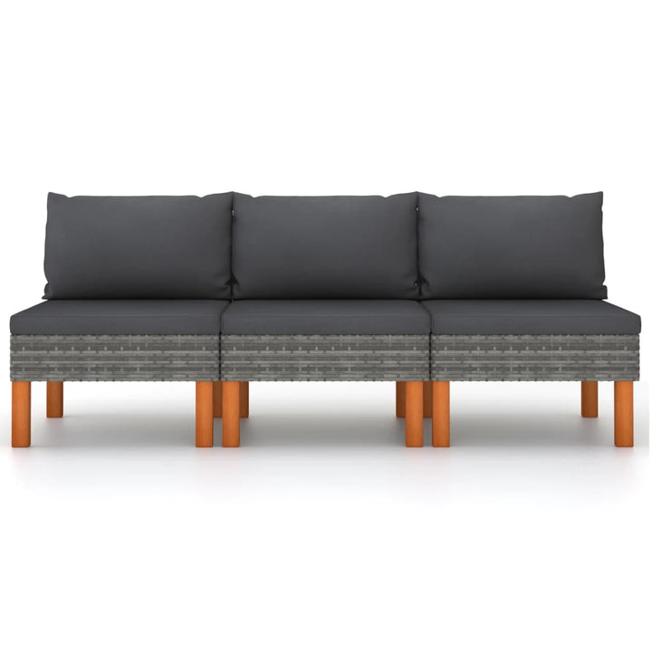 midterdele til sofa 3 stk. polyrattan og massivt eukalyptustræ