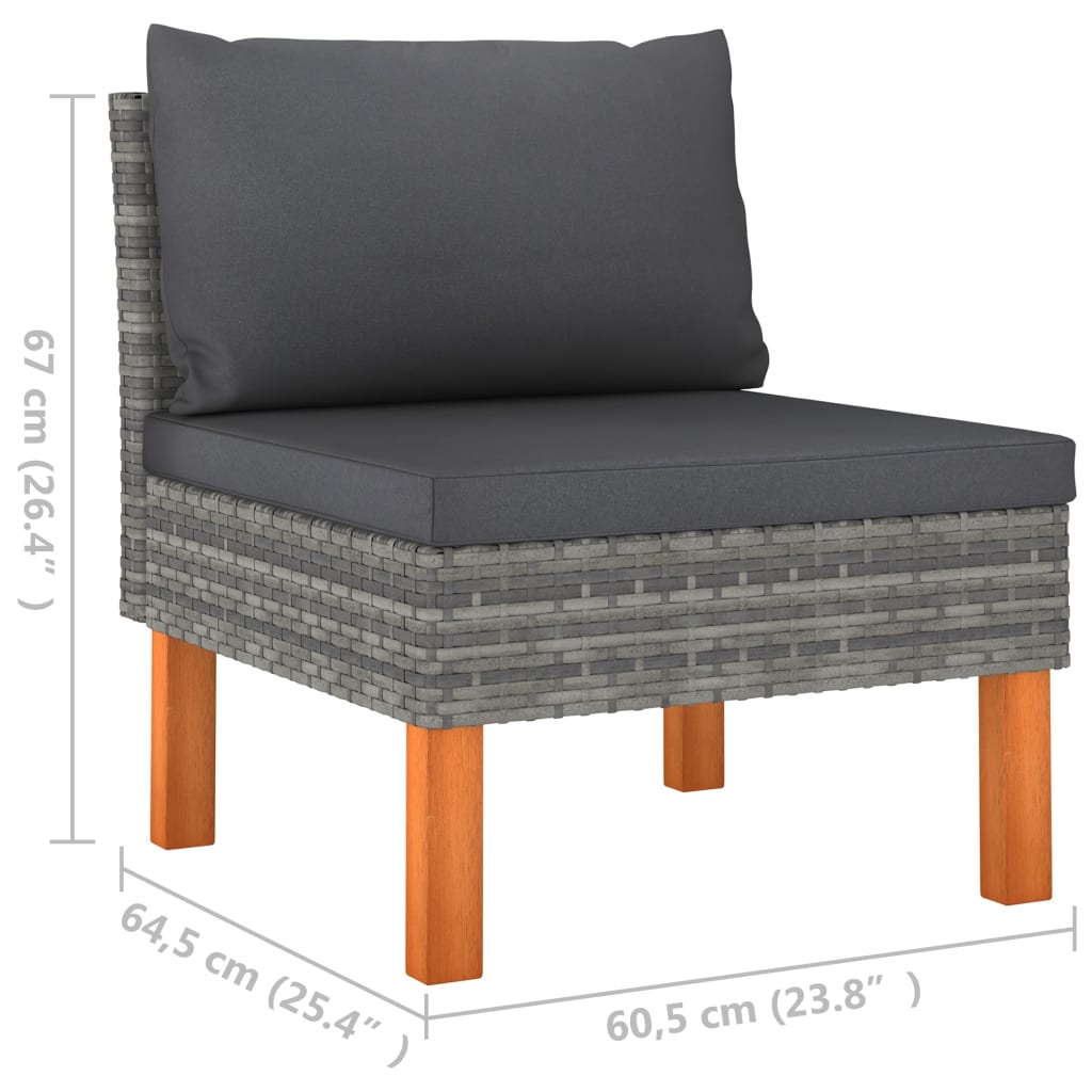 midterdele til sofa 3 stk. polyrattan og massivt eukalyptustræ