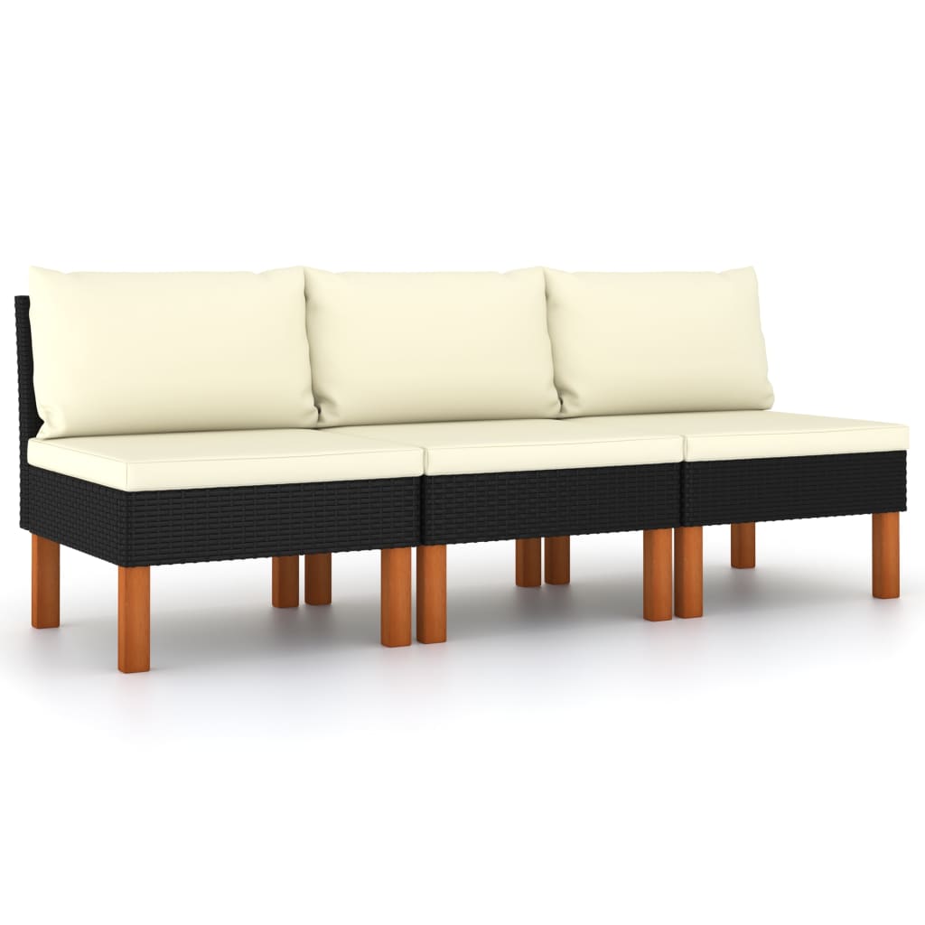midterdele til sofa 3 stk. polyrattan og massivt eukalyptustræ