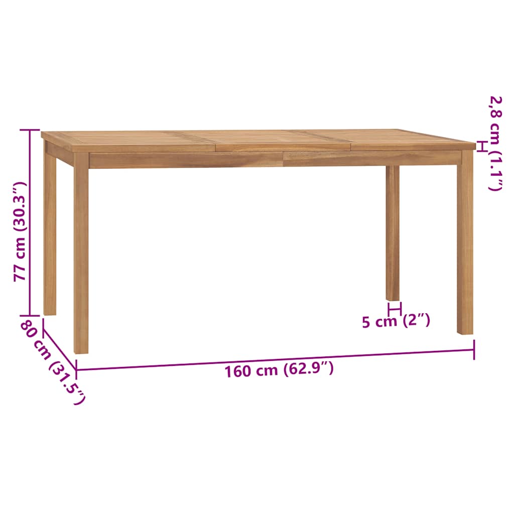 havebord 160x80x77 cm massivt teaktræ