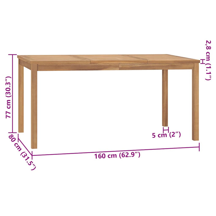 havebord 160x80x77 cm massivt teaktræ