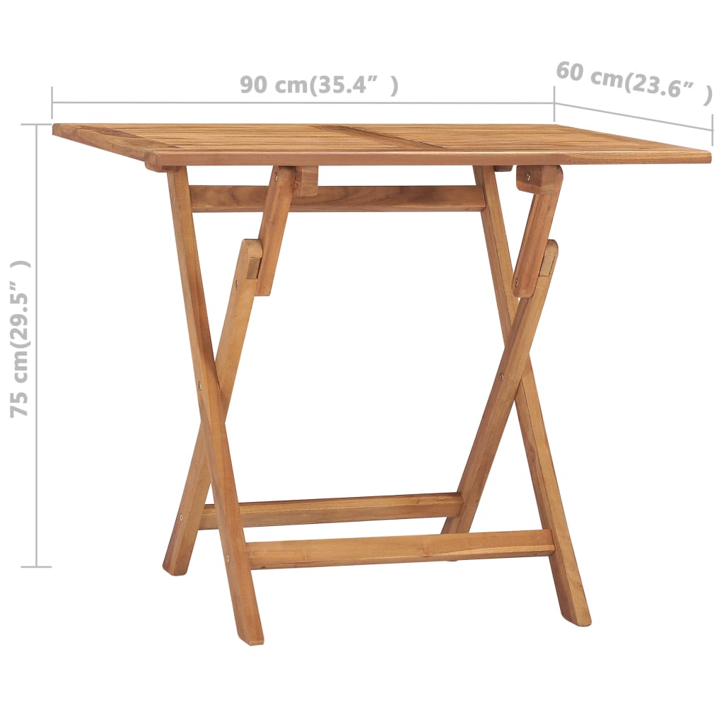 foldbart havebord 90x60x75 cm massivt teaktræ
