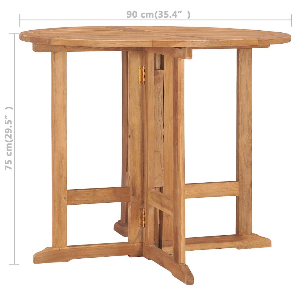 foldbart havebord Ø90x75 cm massivt teaktræ