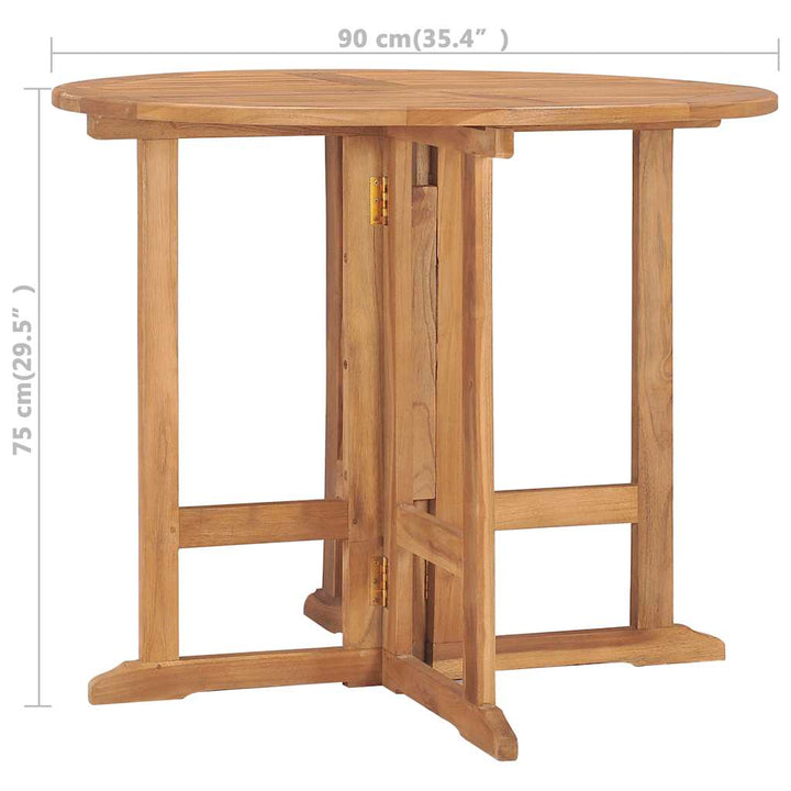 foldbart havebord Ø90x75 cm massivt teaktræ