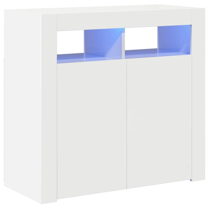 skænk med LED-lys 80x35x75 cm hvid højglans