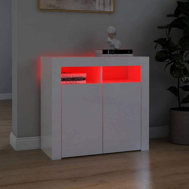 skænk med LED-lys 80x35x75 cm hvid højglans