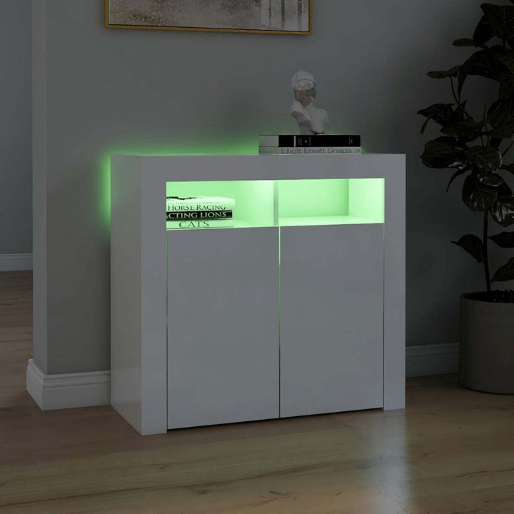 skænk med LED-lys 80x35x75 cm hvid højglans