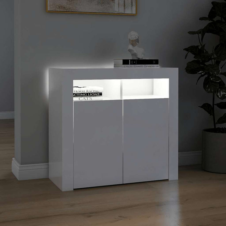 skænk med LED-lys 80x35x75 cm hvid højglans