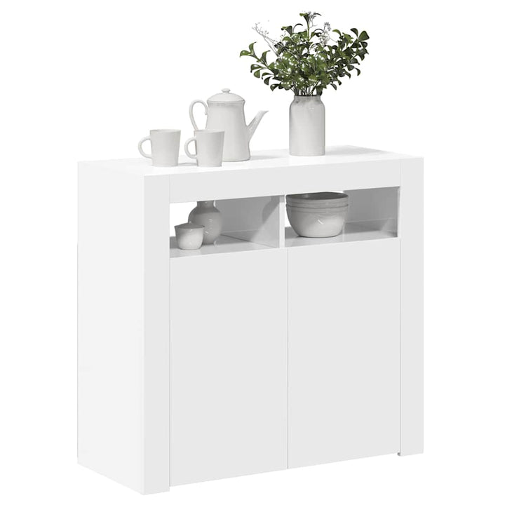 skænk med LED-lys 80x35x75 cm hvid højglans