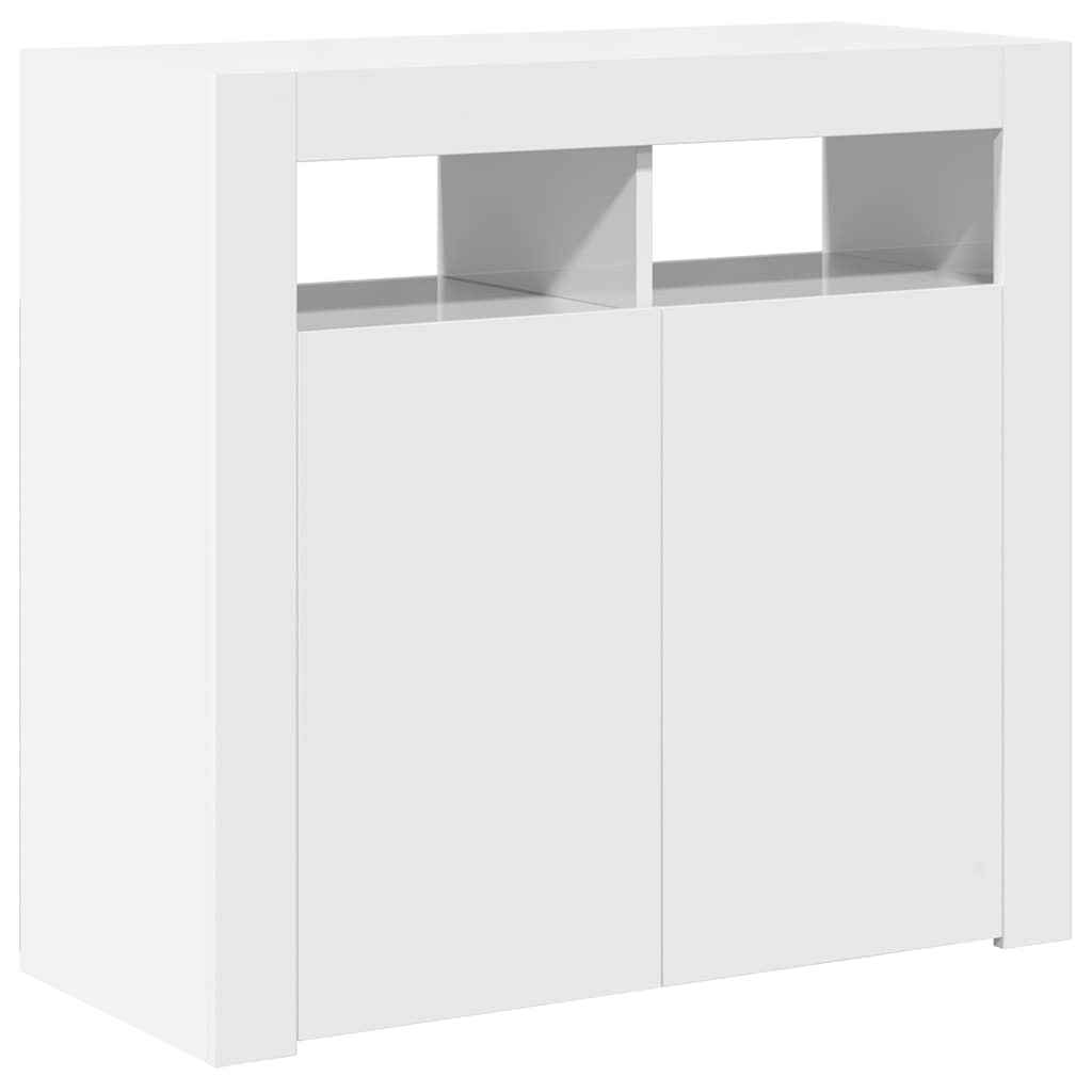 skænk med LED-lys 80x35x75 cm hvid højglans